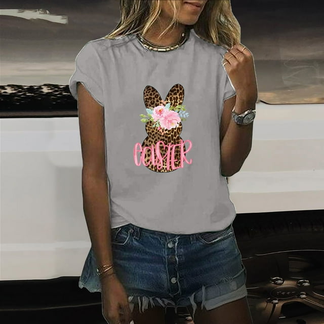 Daisyyozoid Chemise Joyeuses Pâques pour Femmes, Manches Courtes Imprimées, Blouse Ample