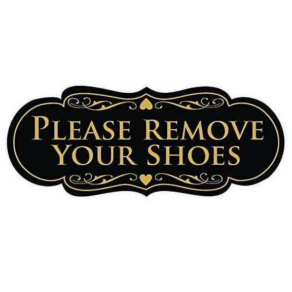 All Quality Designer Please Remove Your Shoes Thank You Sign - Black/Gold Medium