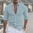 thumbnail image 2 of qolati Mens Cotton Linen Button Down Shirt Slim Fit Long Sleeve Beach Blouse Casual Stylish Solid Henleys Tunic Tops, 2 of 6