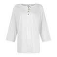 thumbnail image 4 of Razzly Women's Casual Button Down Short Sleeve Round Neck Basic T-Shirt - Soft Breathable Everyday Wear for Women(White,XL), 4 of 5