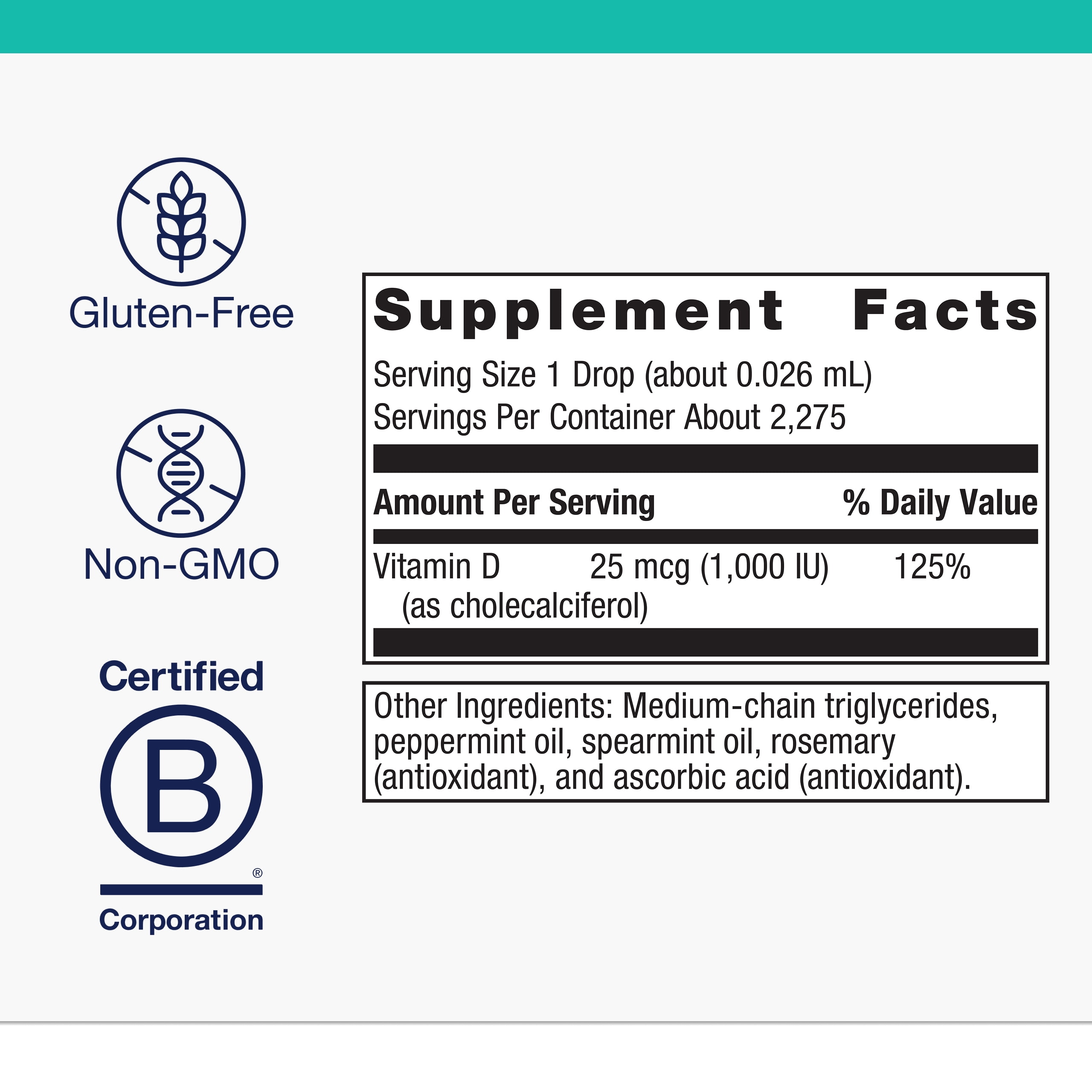 Metagenics MetaKids Vitamin D3 1000 IU Liquid Vitamin D Supplement to Help Support Bone and Immune Health - 2 fl oz, 2,275 Servings