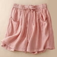 thumbnail image 3 of Cotton Linen Shorts for Women Summer Casual Lightweight Elastic Waist Wide Leg Loose Flowy Shorts with Pockets, 3 of 3