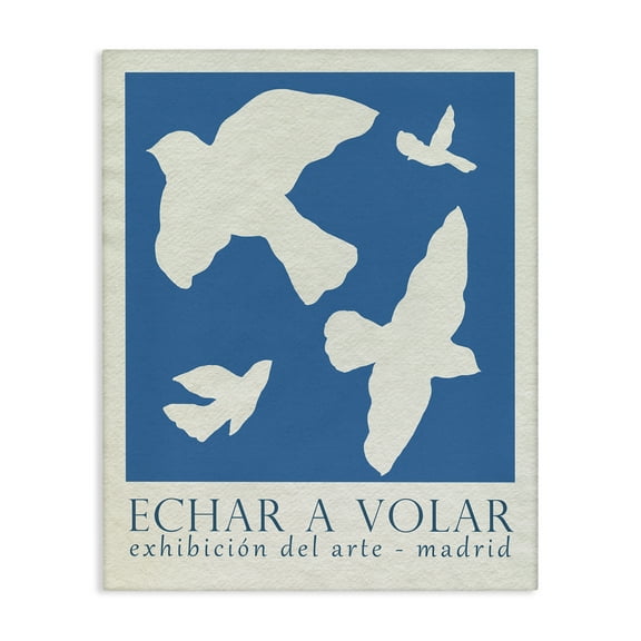 Stupell Industries Classic Exhibition Blue Birds Typography Painting Gallery Wrapped Canvas Art Print Wall Art, 16 x 20