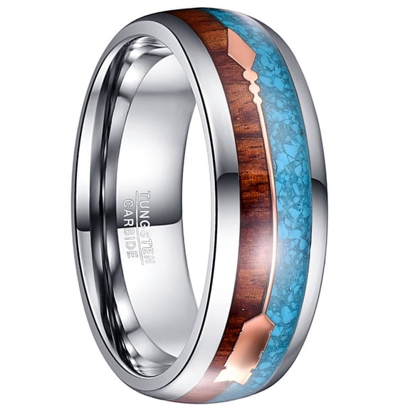 8mm Wide Full Polished Dome Turquoise Veneer Rose Gold Arrow Men's Tungsten Steel Ring