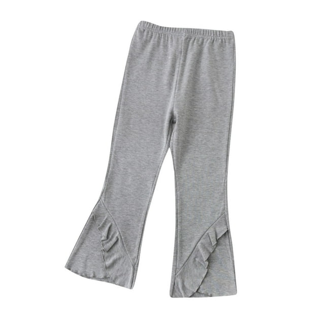 Girls Flared Hem Long Pants Korean Style Simple Design Casual Cotton Elastic Waist Toddler Everyday Basic Trousers