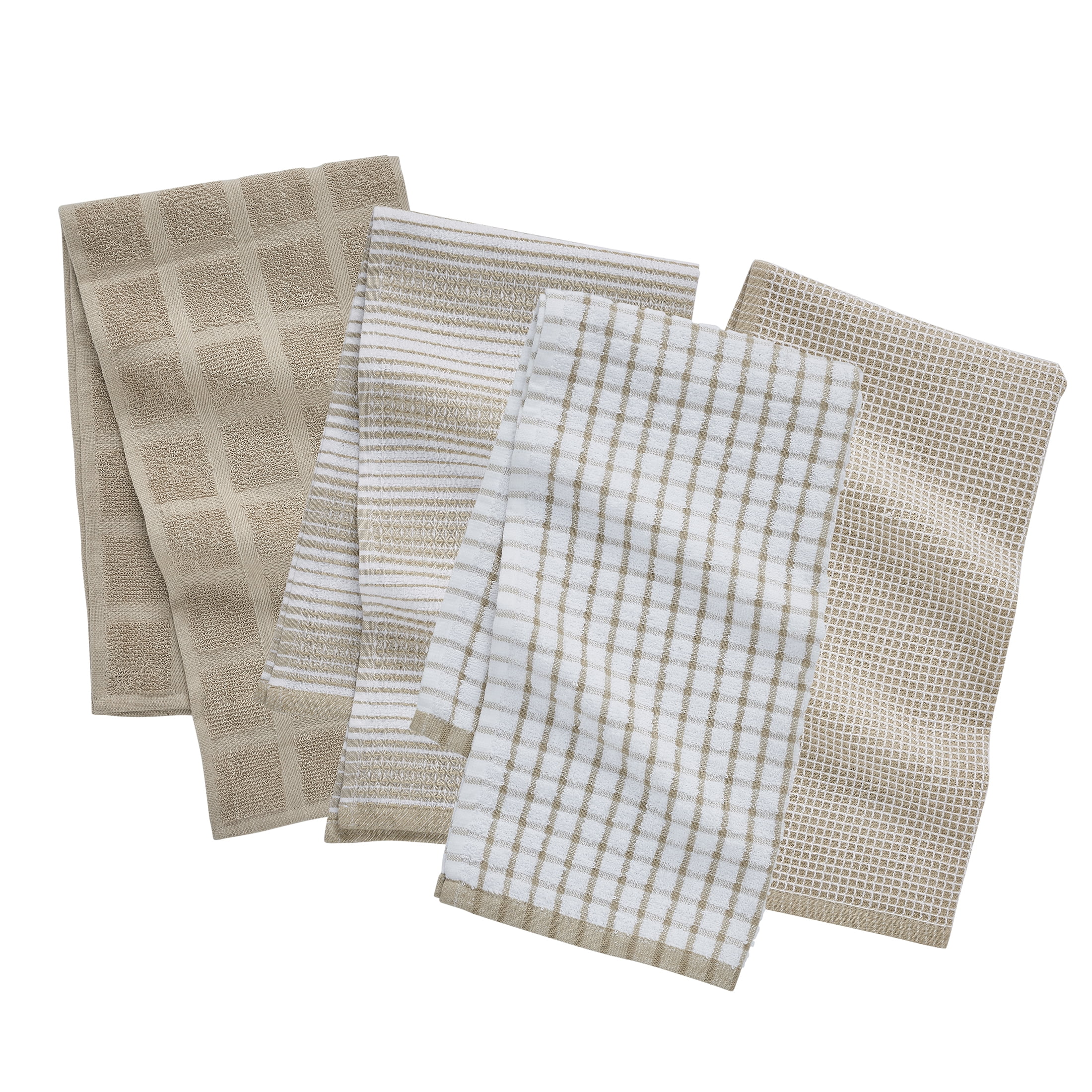 My Texas House Textured 16" x 28" Cotton Kitchen Towels, 4 Pieces, Beige