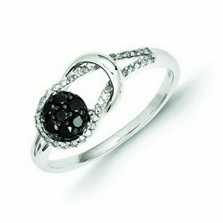 Sterling Silver Black and White Diamond Love Knot Ring - Ring Size: 6 to 8