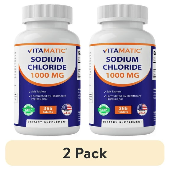 (2 pack) Vitamatic Sodium Chloride 1000mg, 365 Tablets - Electrolytes Replenisher Hydration Drink