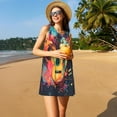 thumbnail image 3 of Fotbe World Map Guitar Illustration Pattern Women’s Summer Tank Midi Dress – Sleeveless A-Line Dress, Floral T-Shirt Dress, Casual Flowing Beach Sundress, 3 of 7