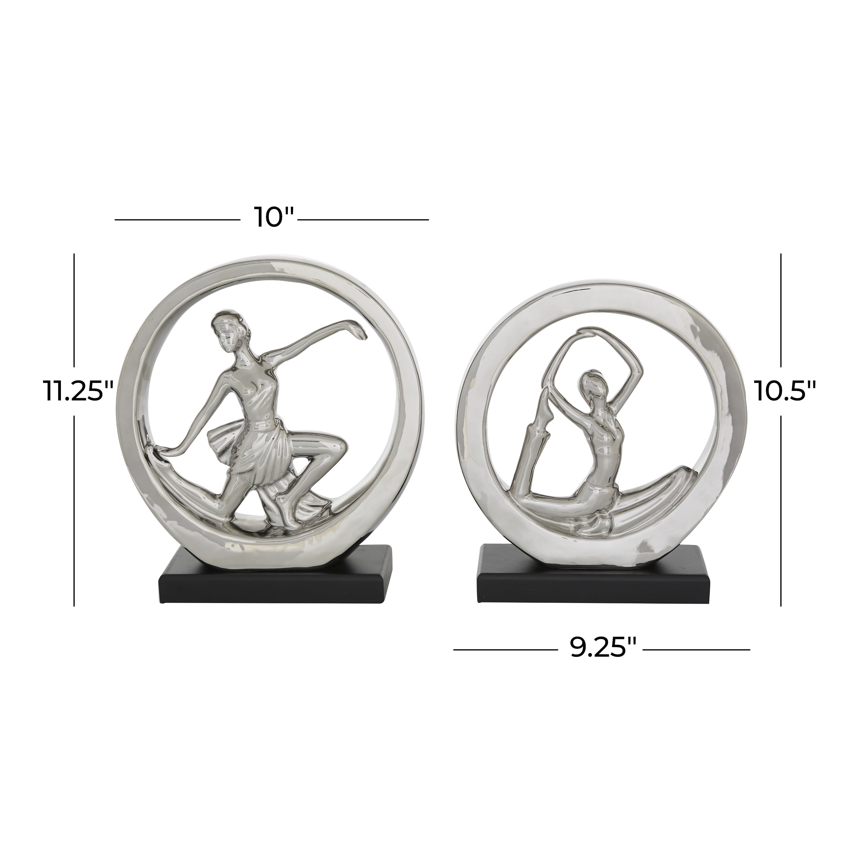 11", 10"H Silver Polystone Dancer Sculpture, by DecMode (2 Count)