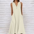 thumbnail image 2 of OSOLU Solid Color Summer Dresses For Women Casual Sleeveless Linen Flowy Beach Vacation Dress With Pockets Relaxed Fit Sundress Wedding Guest Dress, 2 of 5