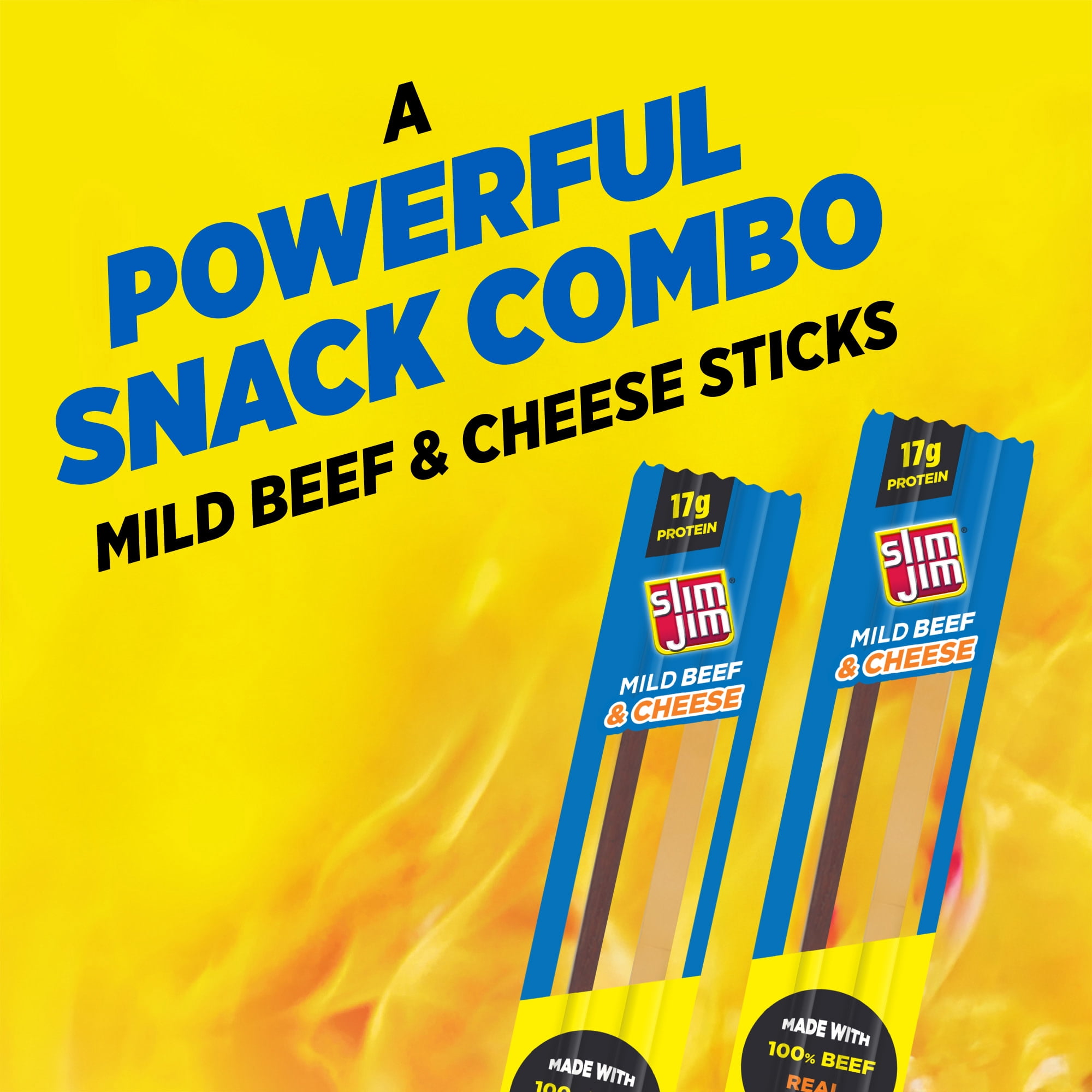 (2 pack) Slim Jim Beef 'N Cheese Smoked Meat Sticks, Mild Flavor, 17g Protein Per Serving, 3.0 oz.