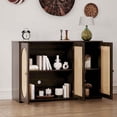 thumbnail image 6 of 48.8" Sideboard Buffet Cabinet with Storage, 3-Door Accent Cabinet Retro Sideboard with Artificial Rattan Doors and Metal Handles for Living Room Dinning Room Kitchen Entryway Hallway, Brown, 6 of 7