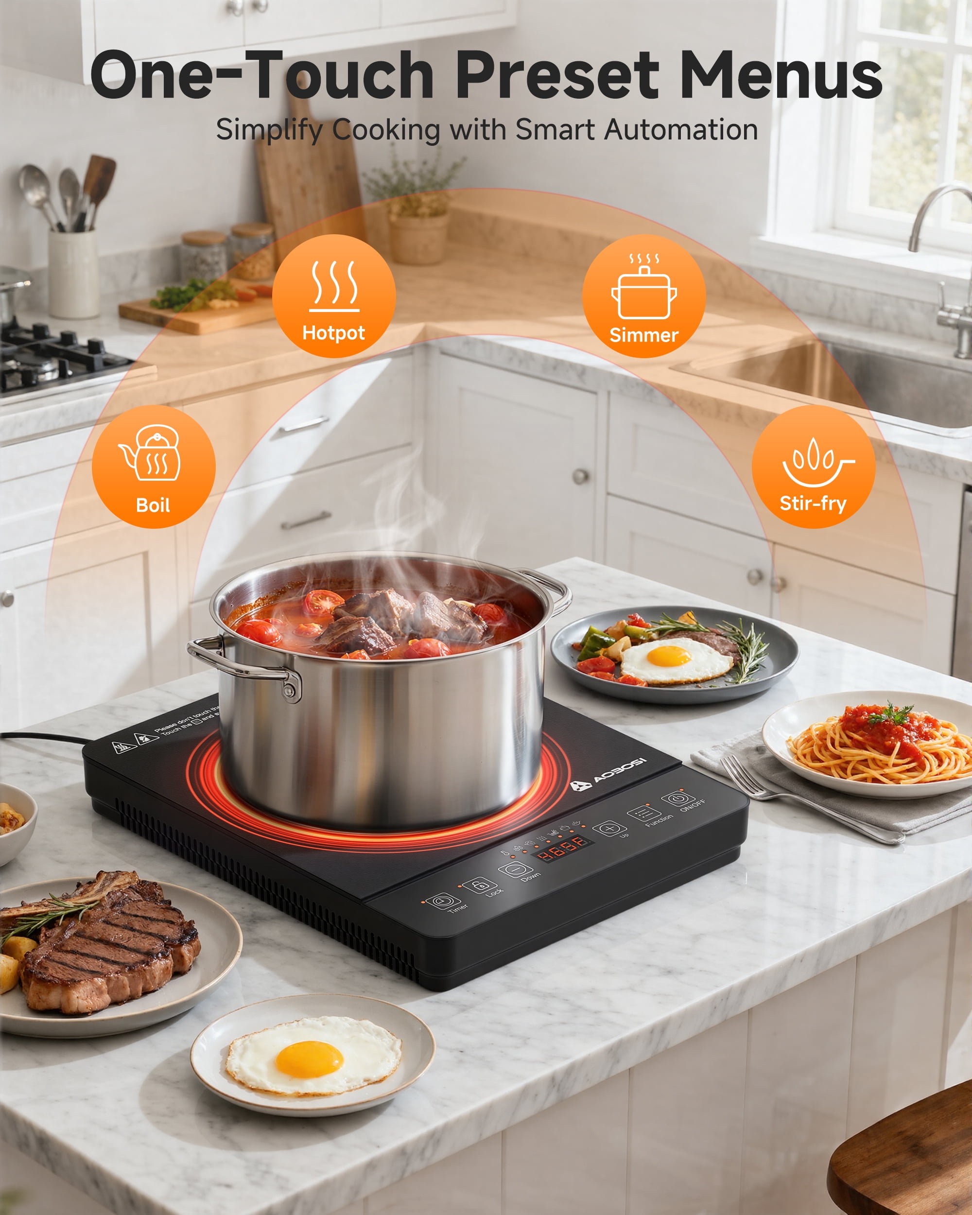 Sunmaki Portable Induction Cooktop 1800W Electric Stove Single Burner hot plate for Cooking with Button Touch-Update