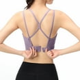 thumbnail image 4 of Wang6 Womens Spaghetti Strap Cropped Camisole Wireless Workout Sports Bras Seamless Padded Longline Bras Racerback Yoga Fitness Gym Tops Purple L, 4 of 5