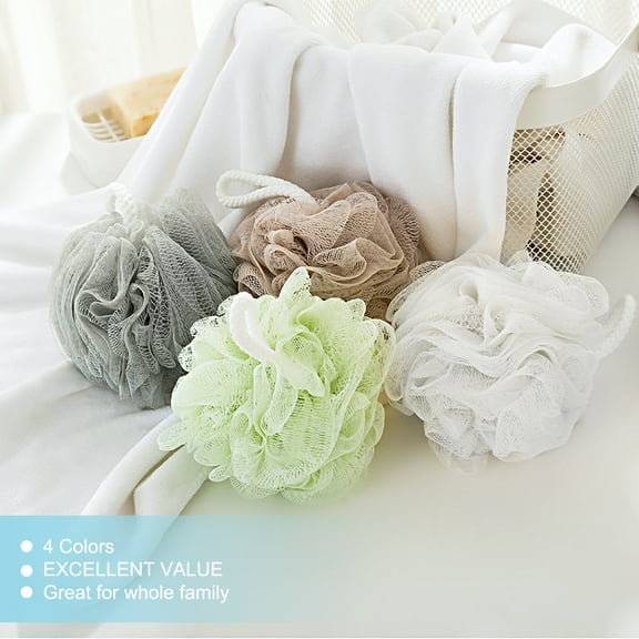 Bath Shower Sponge Loofahs (60g/pcs) Mesh Pouf Shower Ball, Mesh Bath and Shower Sponge Pack of 4