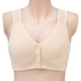 thumbnail image 2 of Front Open Button Cotton Bra Thin Cup Wire-Free Racerback Cami Bra Gathered Wireless Plus Size Full Coverage Bra 36/80-46/105, 2 of 8