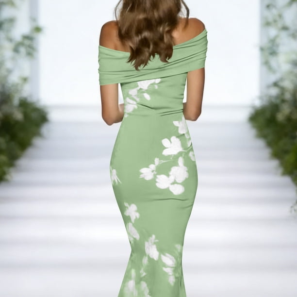 off shoulder floral bodycon dress Midi for Women, Off-shoulder Print Cocktail Party Dress With Short Sleeves Color:shell ROCOCO SAND Cross Back floral beach dress Long sleeve
