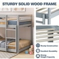 thumbnail image 5 of UHOMEPRO Twin Over Twin Bunk Bed for Kids, Solid Wood Low Floor Bunk Bed with Safety Rail and Ladder, Heavy Duty Kids Bunk Bed, Space-Saving Bed Frame for Bedroom, Gray, 5 of 13