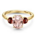 thumbnail image 3 of Gem Stone King 10K Yellow Gold Peach Nano Morganite and Red Garnet Engagement Ring for Women | 2.74 Cttw | Oval 9X7MM | Gemstone October Birthstone | Size 7, 3 of 6