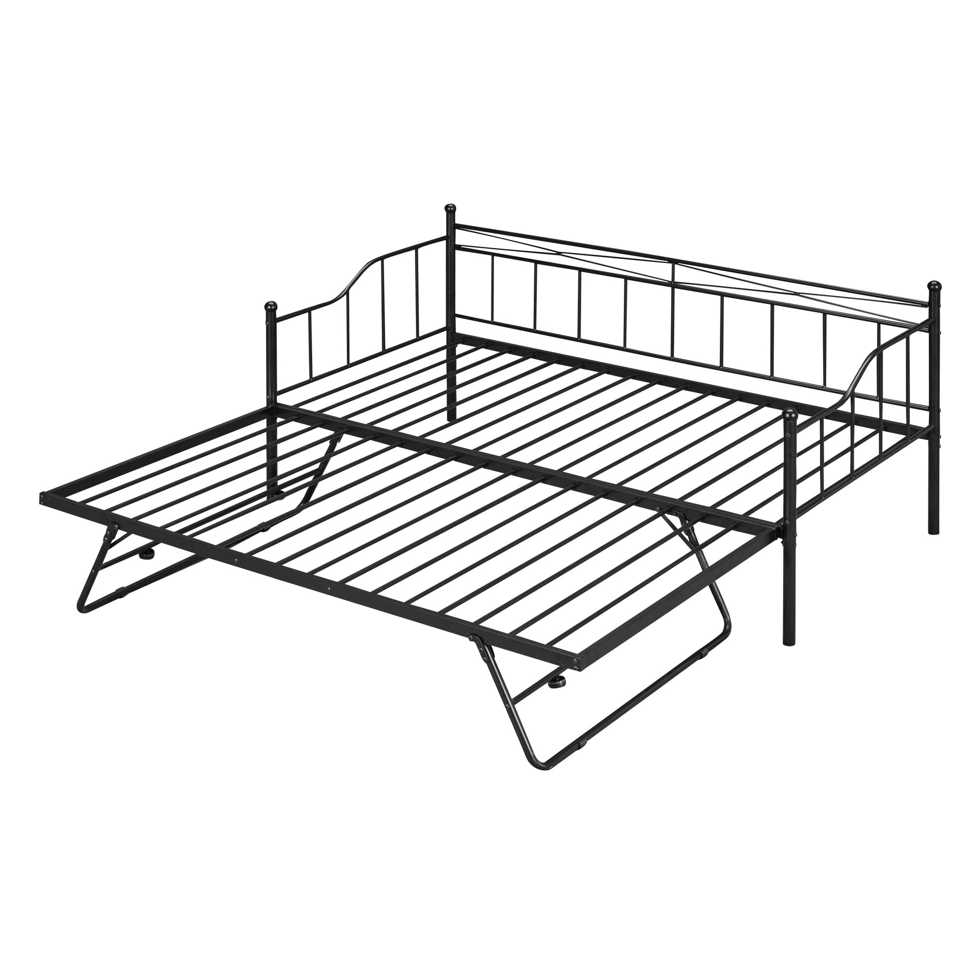 PAPROOS Daybed with Trundle Included, Twin Size Metal Daybed Frame with Pull out Trundle Bed, No Box Spring Needed, Black