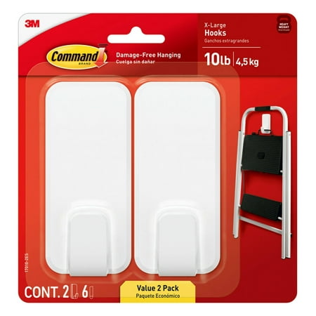 

Command 10 Lb XL Heavyweight Wall Hook White Damage Free Decorating 2 Command Hooks
