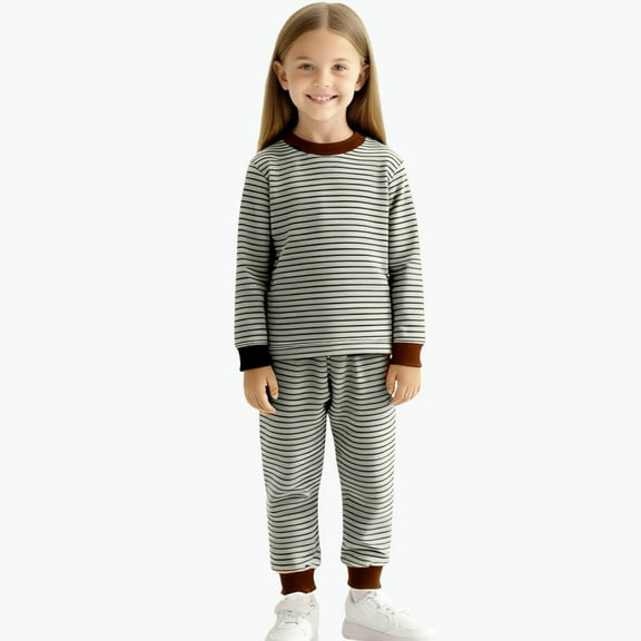 Cowsor Kids Lounge Set Long Sleeve Neck and Long Pants Two Piece Soft Sleepwear Outfits