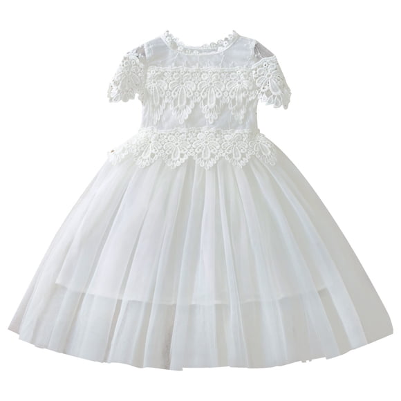 HBFAGFB Formal Dress Girls Fashion Lace Flower Wedding Dresses Children Party Mesh Skirt White Size 110