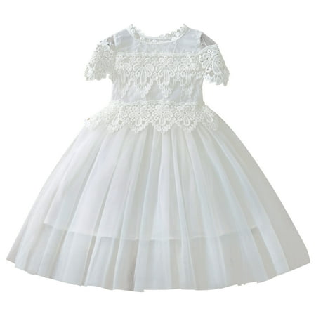 

Elegant Lace Flower Girl Wedding Dress Kids White Tulle Clothes Baby Girl Birthday Evening Party Princess Dresses Clothes