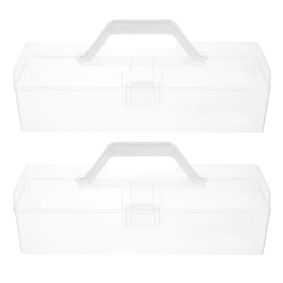 HOOWIFFY Clear Plastic Tool Storage Box, Portable with Spacious Compartments, 2 Pieces Organizer Case