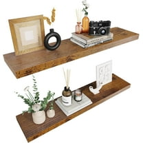Floating Shelves for Bedroom, Bathroom & Living Room - 36 Inch Wall Mounted, Set of 2-1.3" Thick Brown Wood Floating Book Shelves