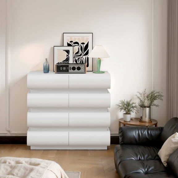 8 Drawer Dresser for Bedroom White Dresser No Handle  Modern 8 Chest of Drawers with Wide Storage