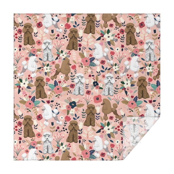 Poodle and Pioneer Flower Square Tablecloth,Waterproof Square Table Cover,Wipeable Spillproof Washable Table Cover for Home Kitchen Party Decor 42"X42"(107x107cm)