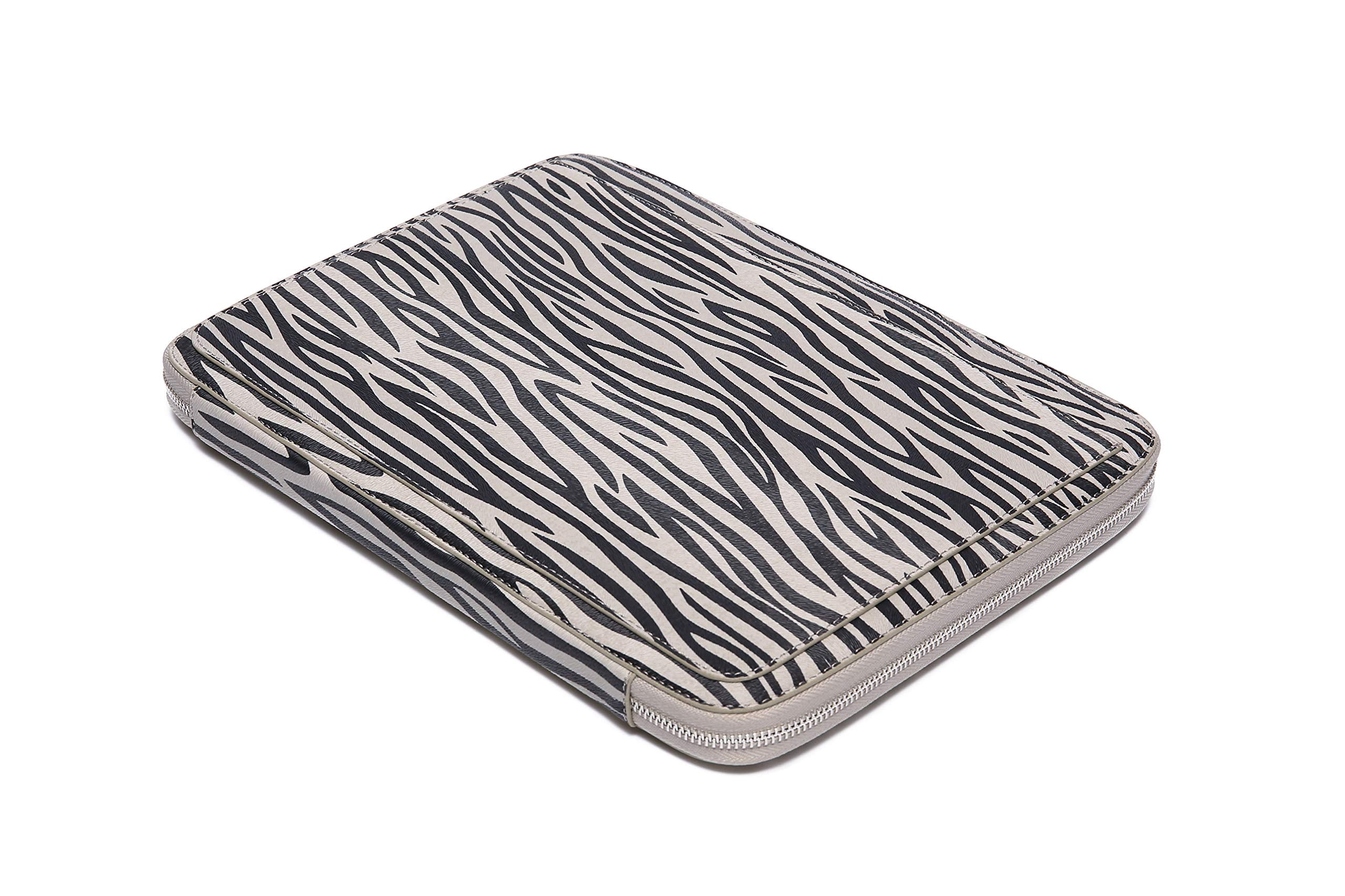 Daisy Rose Protective Laptop Sleeve Case for 13 Inch Laptop with Slip Pocket - Luxury PU Vegan Leather Shock Absorbant Hard Case for Work and School - Grey zebra