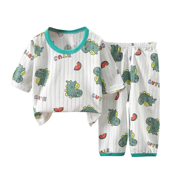 Odeerbi 1-6 Years Toddler Boys Girls Summer Cotton Pajamas Short Sleeve Tops Pants Set Soft Loungewear Dinosaur Print Sleepwear Breathable Pajama Set Toddler Boys Girls Clothes