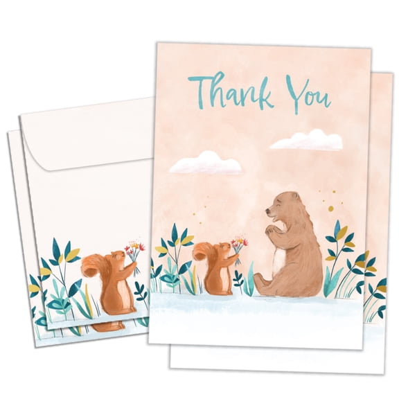 Tree-Free Greetings Thank You Greeting Card 2 Pack, 5 x 7, Squirrel Bear Thanks (GT69890)