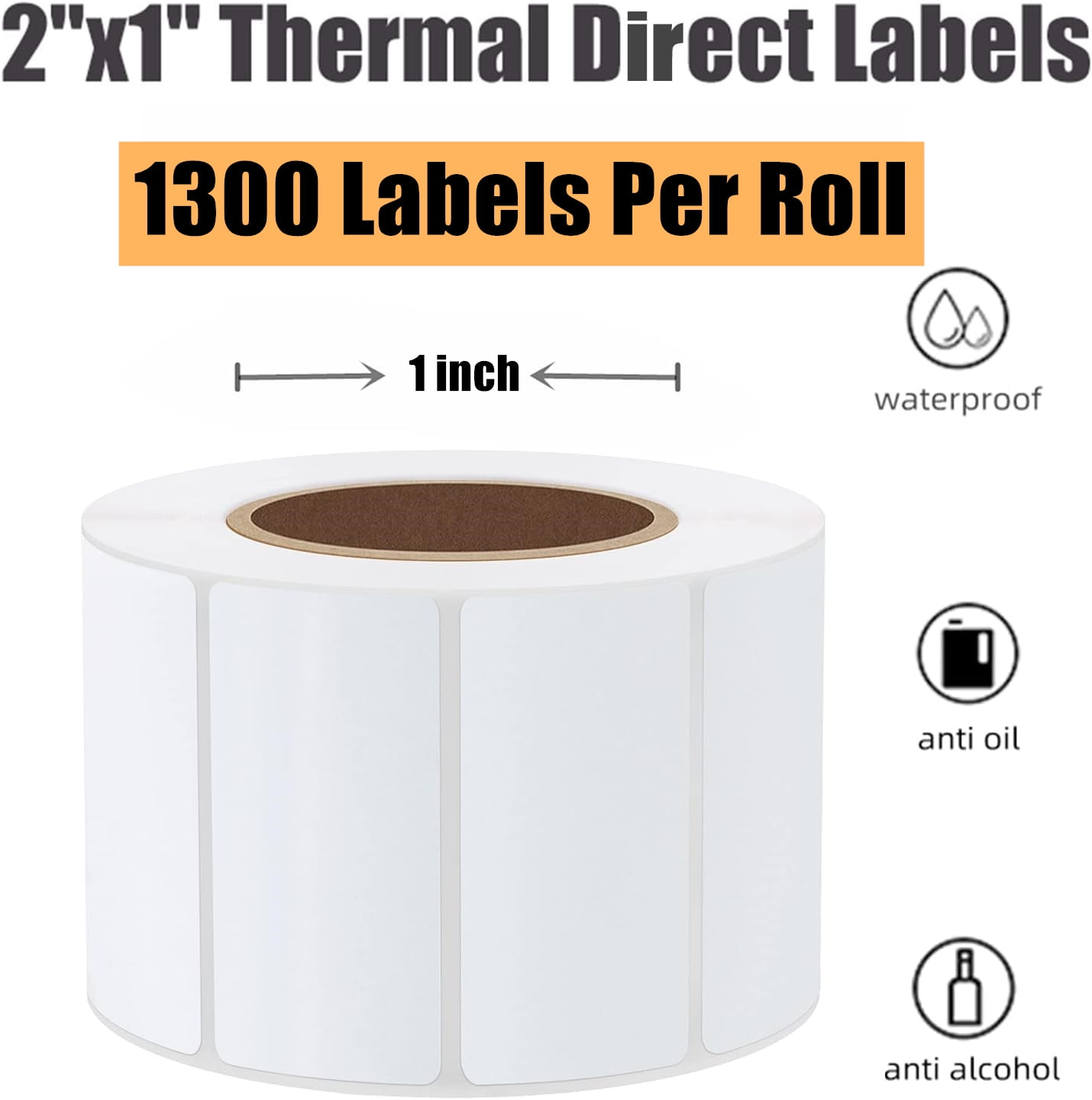 2" x 1" 51mm x 25mm Direct Thermal Label Multipurpose Shipping Address UPC FNSKU FBA Barcodes Stickers for Zebra 2844 & Rollo Desktop Label Printer (1300 Labels/Roll) 12 Rolls