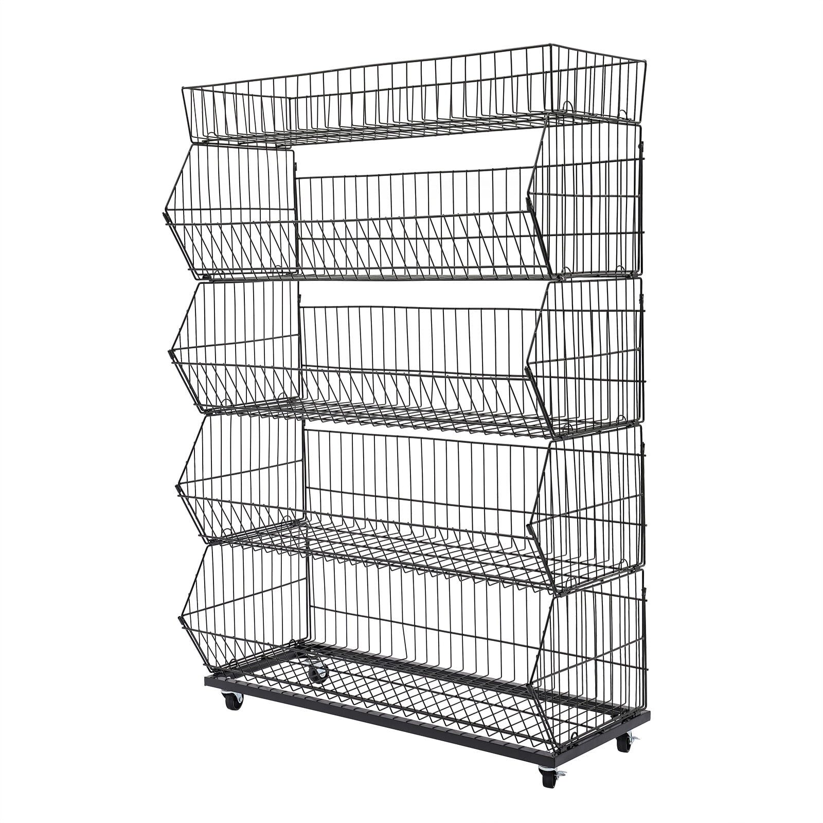 5 Tier Retail Display Rack,Large Wire Metal Mobile Supermarket Storage Shelf,Fruit Vegetable Snack Supply Basket for Home Store Market Black (90*43*136)