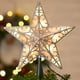 thumbnail image 1 of wonima02 Christmas Star Tree Topper, Plug in Sliver Glittered 3D Star Tree Topper, Metal Hollow Designed Built-in 10 Bulbs String Lights for Indoor Office Christmas New Year Holiday Tree Decoration, 1 of 1