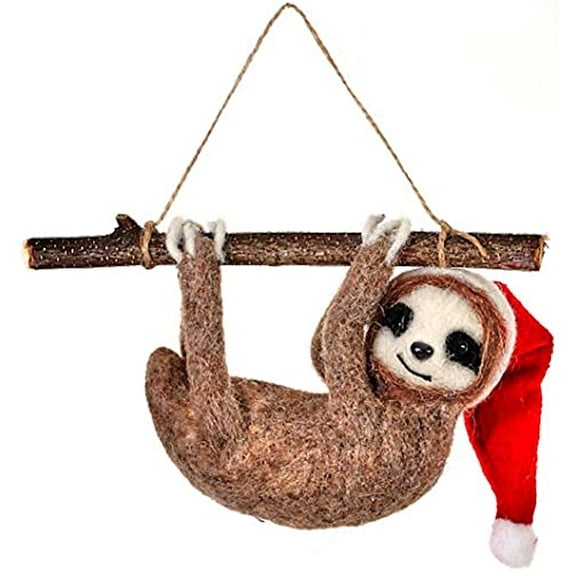 Wool Sloth Ornament on Branch 7"