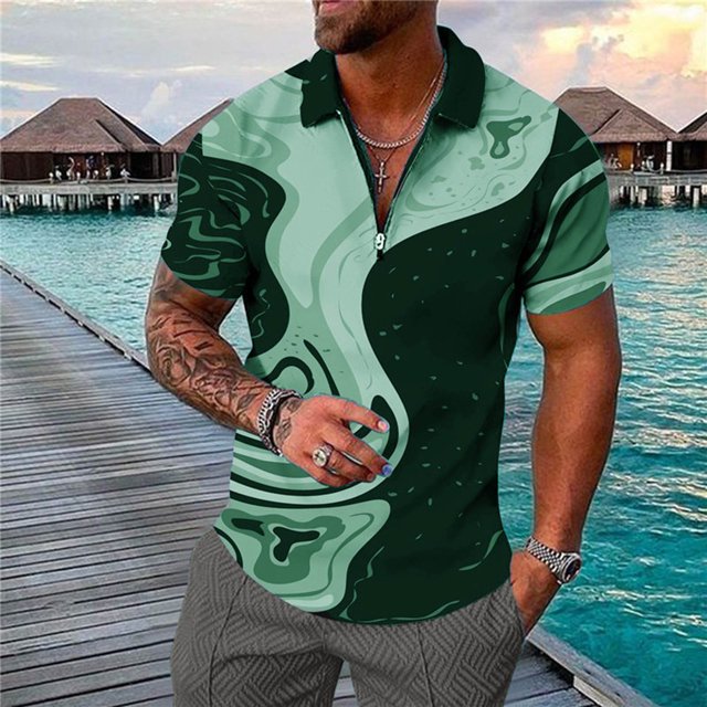 Fankiway T-Shirt à Manches Courtes Imprimé Décontracté pour Hommes Chemises à Manches Courtes Col à Revers