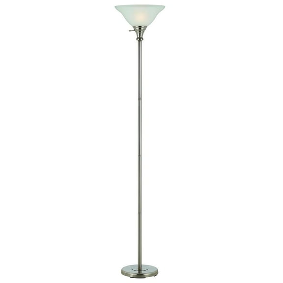 HomeRoots 71" Nickel Torchiere Floor Lamp With Clear Frosted Glass Dome Shade