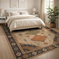 thumbnail image 3 of ODIKA 8'x10' Washable Area Rug Navy Rust and Geometric Medallion Intricate Floral Border with Vintage Charm for King Size Bedroom Under Bed, Master Suite, Non-Shedding, Easy Care, 3 of 7