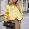 thumbnail image 2 of QHFBli Women's Puffed Bomber Jacket Oversized Streetwear Casual Batwing Sleeve Lapel Collar Zip Front Pleated Shirts, 2 of 6