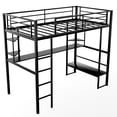 thumbnail image 3 of Metal Loft Bunk Bed Full Size Sturdy Frame with Long Desk Shelves and Ladder, Full Size Loft Metal Bed with Bookshelf and Desk, 3 of 7