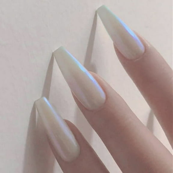 24pcs Press On False Nails Fake Nail Salon Full Cover Design for Women Girls Gift Extra Long Mermaid White