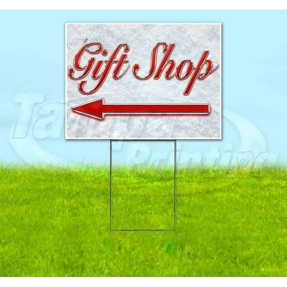 Gift Shop Left Arrow (18" x 24") Yard Sign, Includes Metal Step Stake