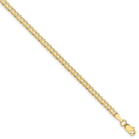 Real 14kt Yellow Gold 3.1mm Lightweight Flat Cuban Chain Chain Bracelet; 7 inch; for Adults and Teens; for Women and Men
