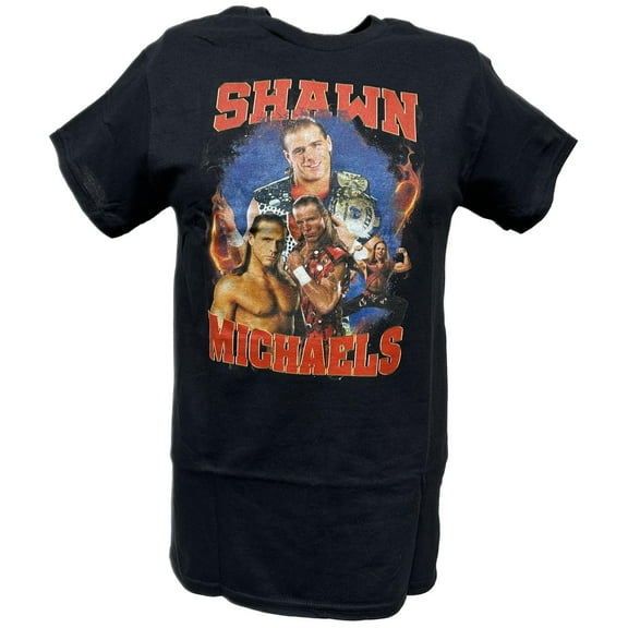 Shawn Michaels Red Name Four Pose Mens Black T-shirt