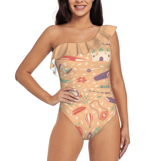 Read Books Pattern One-Piece Swimsuit One Shoulder Ruffle Swimsuit Sexy Monokini New Girl Beach Swimwear Read More Books Read